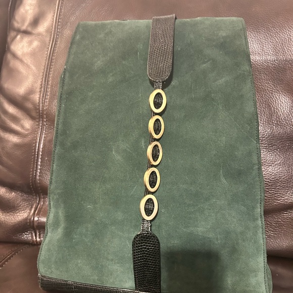 Vintage Susan Gail Suede & Leather Backpack – Forest Green / Black Trim - Picture 4 of 7